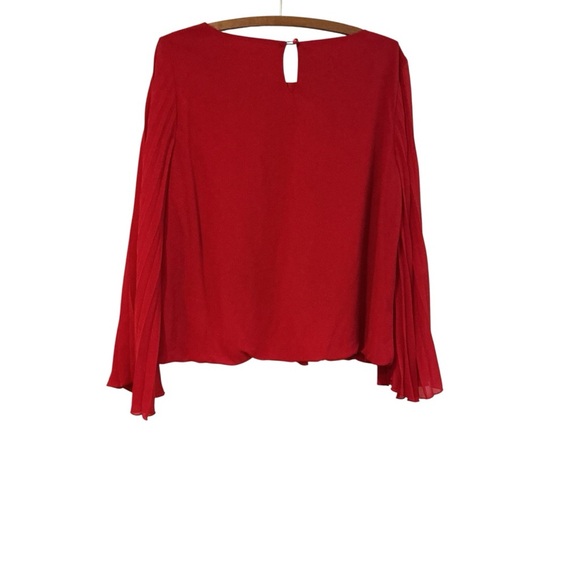 BCX Red Pleated Sleeve Blouse XL Chiffon Dressy Top - Picture 3 of 9